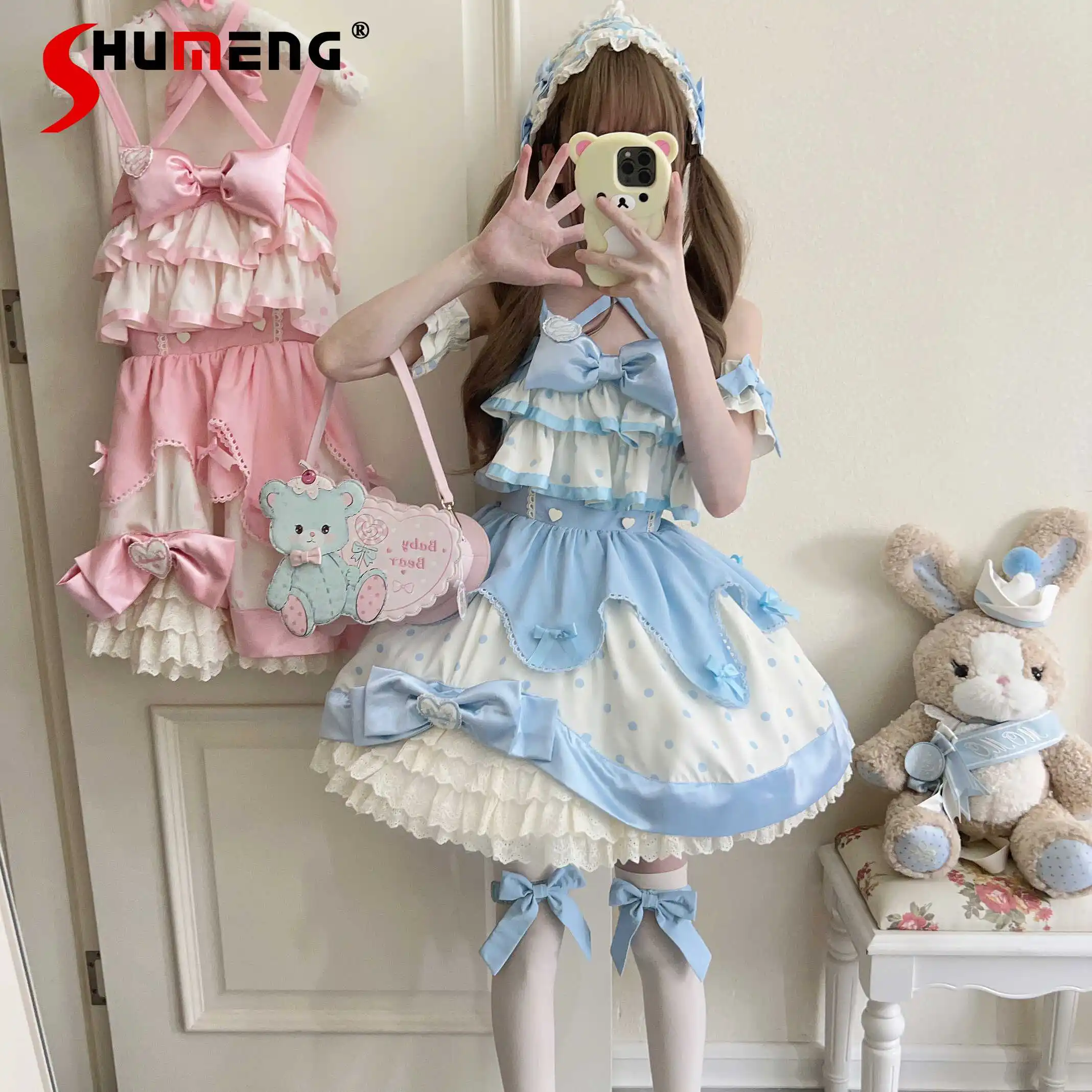 

Sweet Girls Lolita Style Suspender Dress Jsk Summer Japanese Kawaii Cute Bow Mini Dress Lori Lo Daily Y2k Birthday Short Dresses
