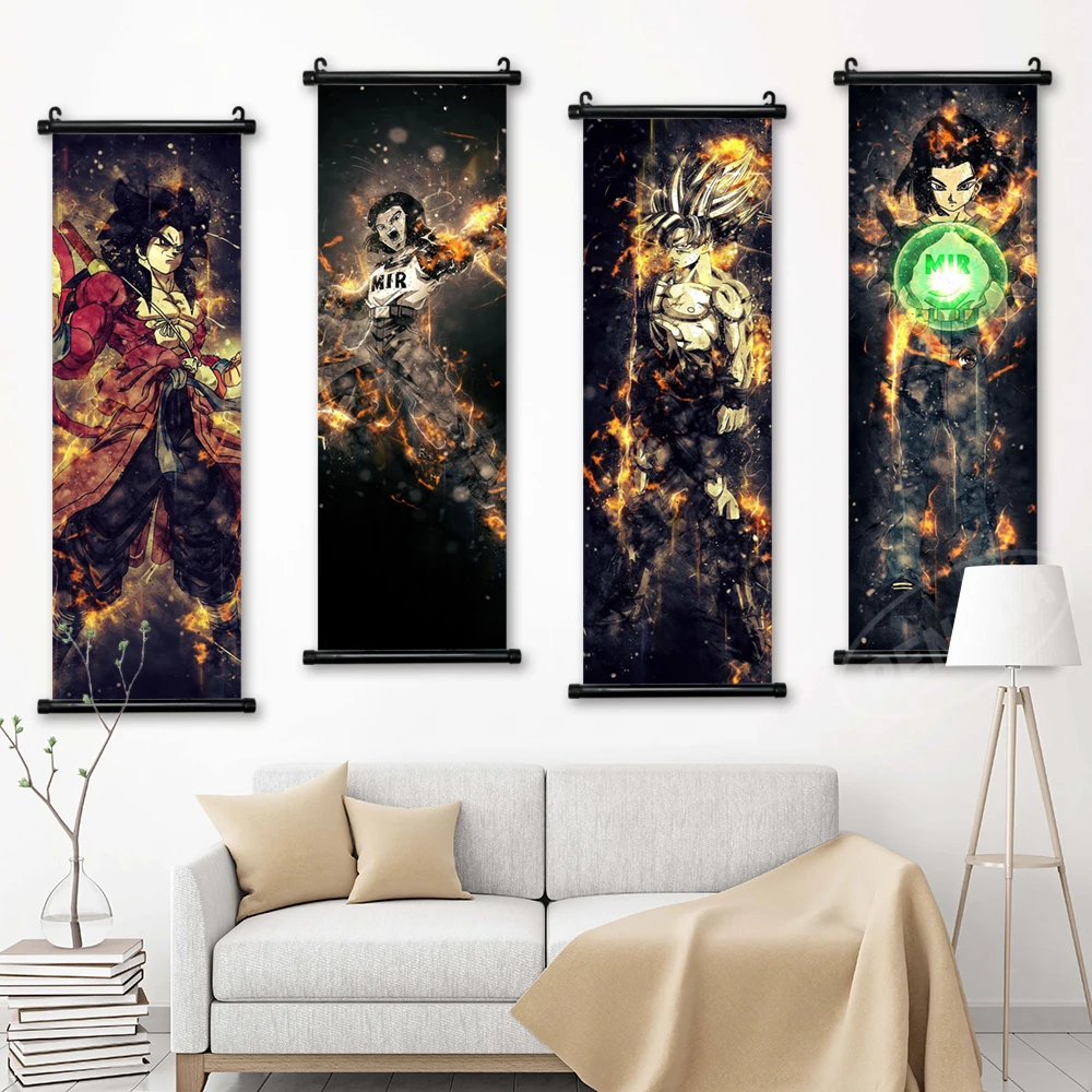 Dragon Ball Wall Artwork Anime Super Saiya jin Canvas Picture Print Son Goku Poster Hanging Painting Scrolls Room Home Decor Art