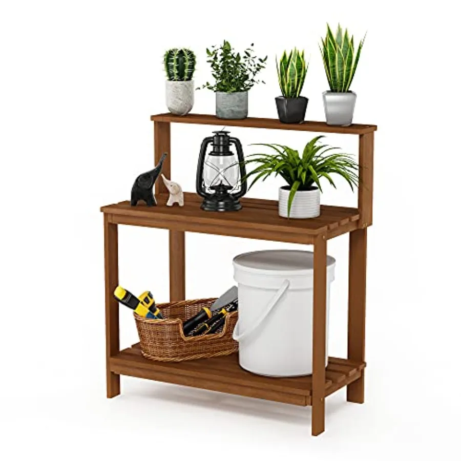 

Outdoor patio furniture hardwood potting bench for gardening use natural wood color durable and weather-resistant