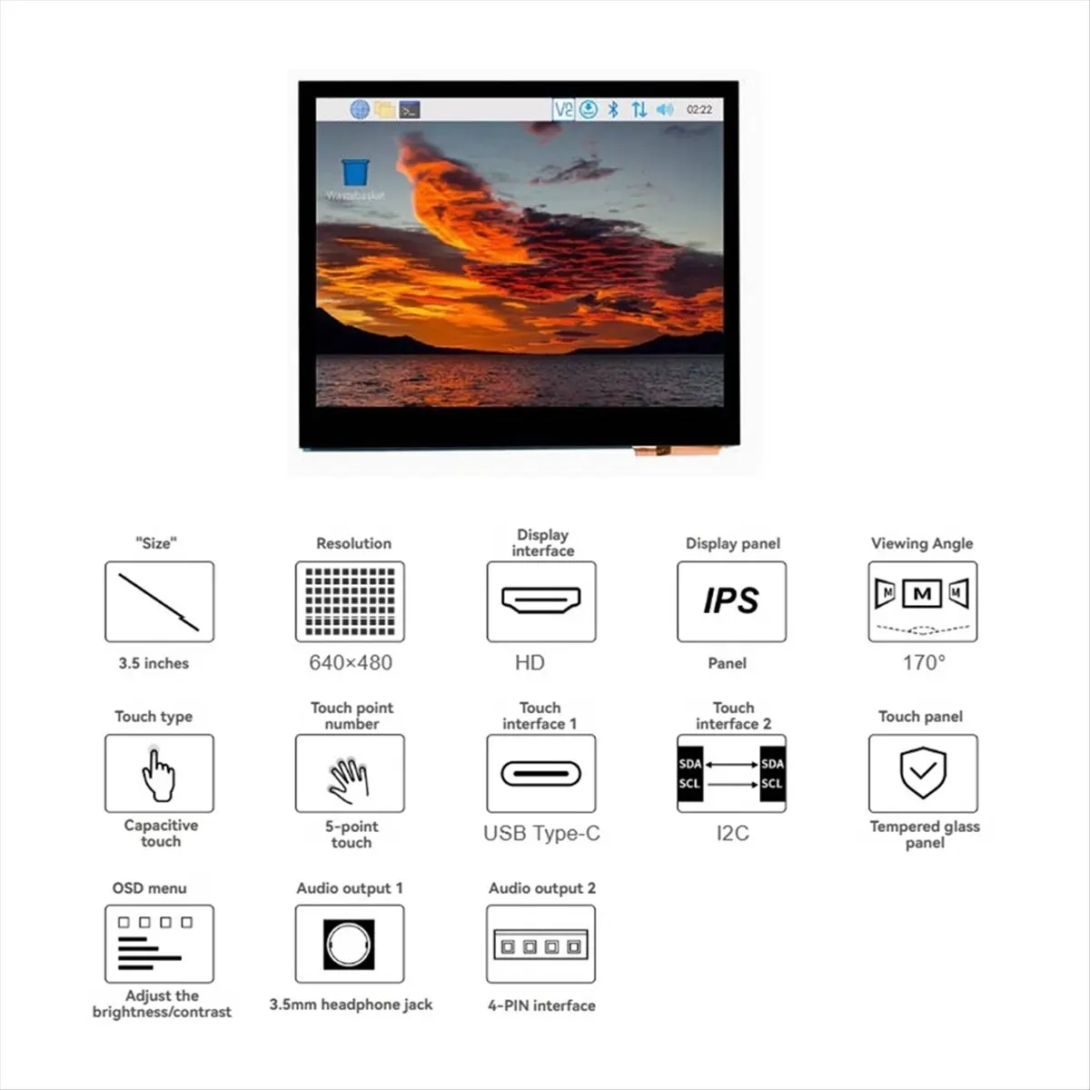 A86G NEW 3.5inch LCD Capacitive Touch Screen for 640x480 DPI Display Touch Screen IPS Touch Display