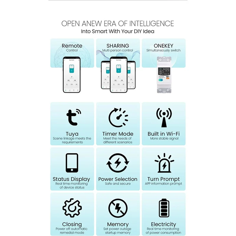 M16K-Tuya Smart Circuit Breaker 2P 63A Telecomando di elettrodomestici per l'APP Smart Life CNMIBO