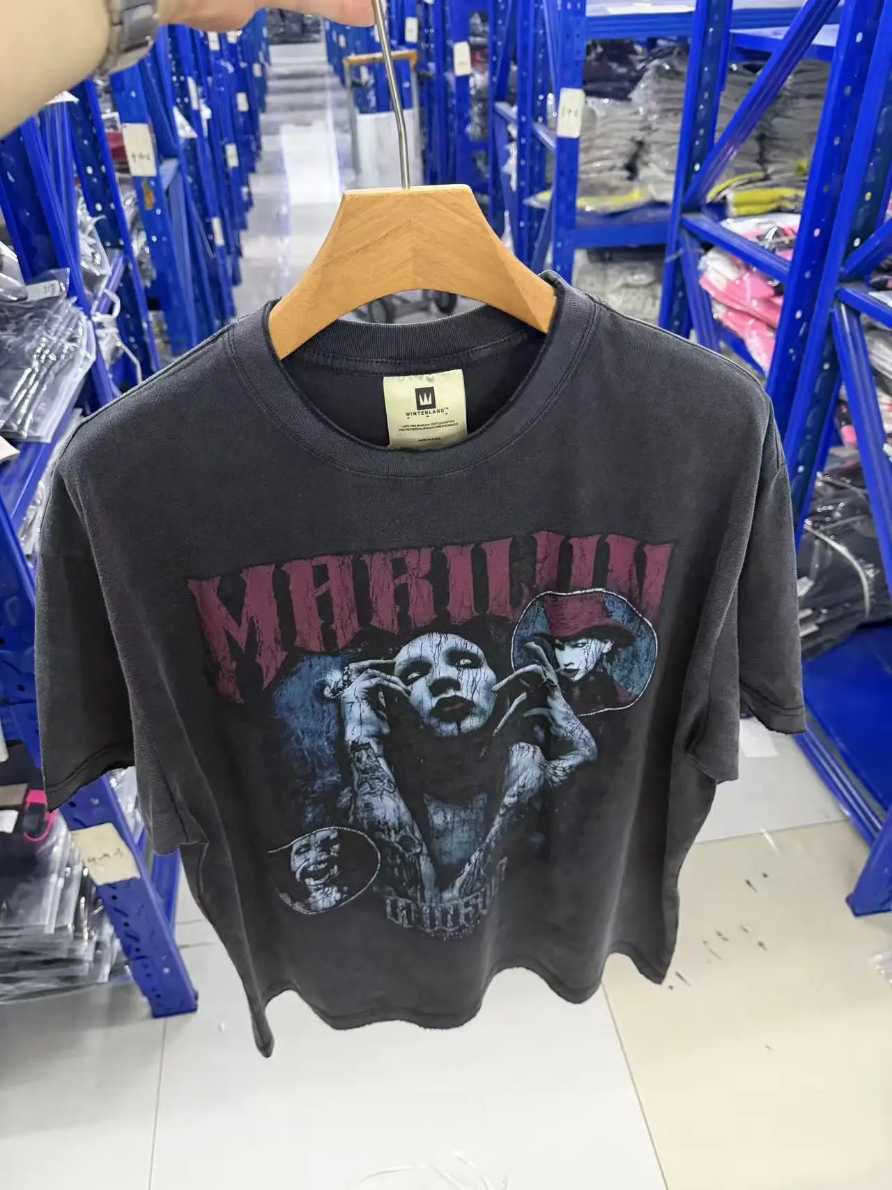 Summer Manson Rock Band American Printed Round Neck Loose Washed Vintage Short Sleeve High Street Hip Hop Cotton Men T-shirt