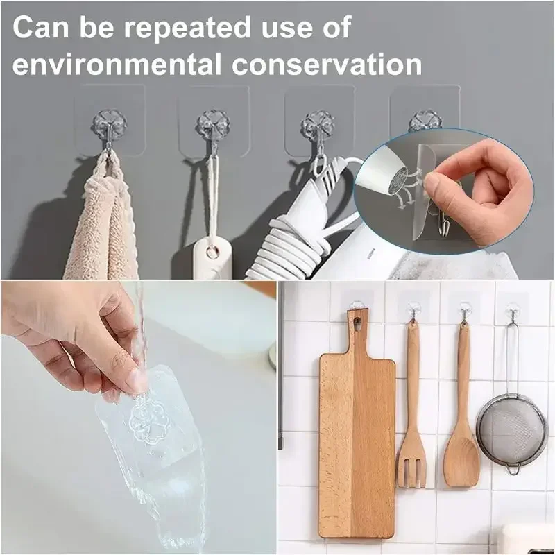 Selbstklebende Wandhaken, robust, transparent, nahtlos, für Schlüssel, Badezimmer, Dusche, Außenbereich, Küche, Tür, Zuhause – Detail 8