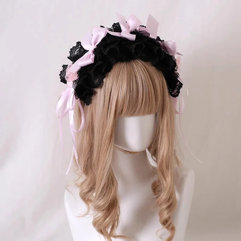 Original Black Satin Ballet Lolita Gothic Headband Side Clip Hat Headband KC Sweet Cool Maid Small Flat Hat Hair Accessories