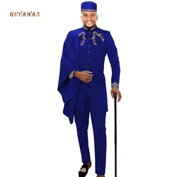 African Traditional Wear Formal Attire Bazin Riche Dashiki Outfits Shirt Pants Robe Suit With Cap 3pcs Set African Men Agbada