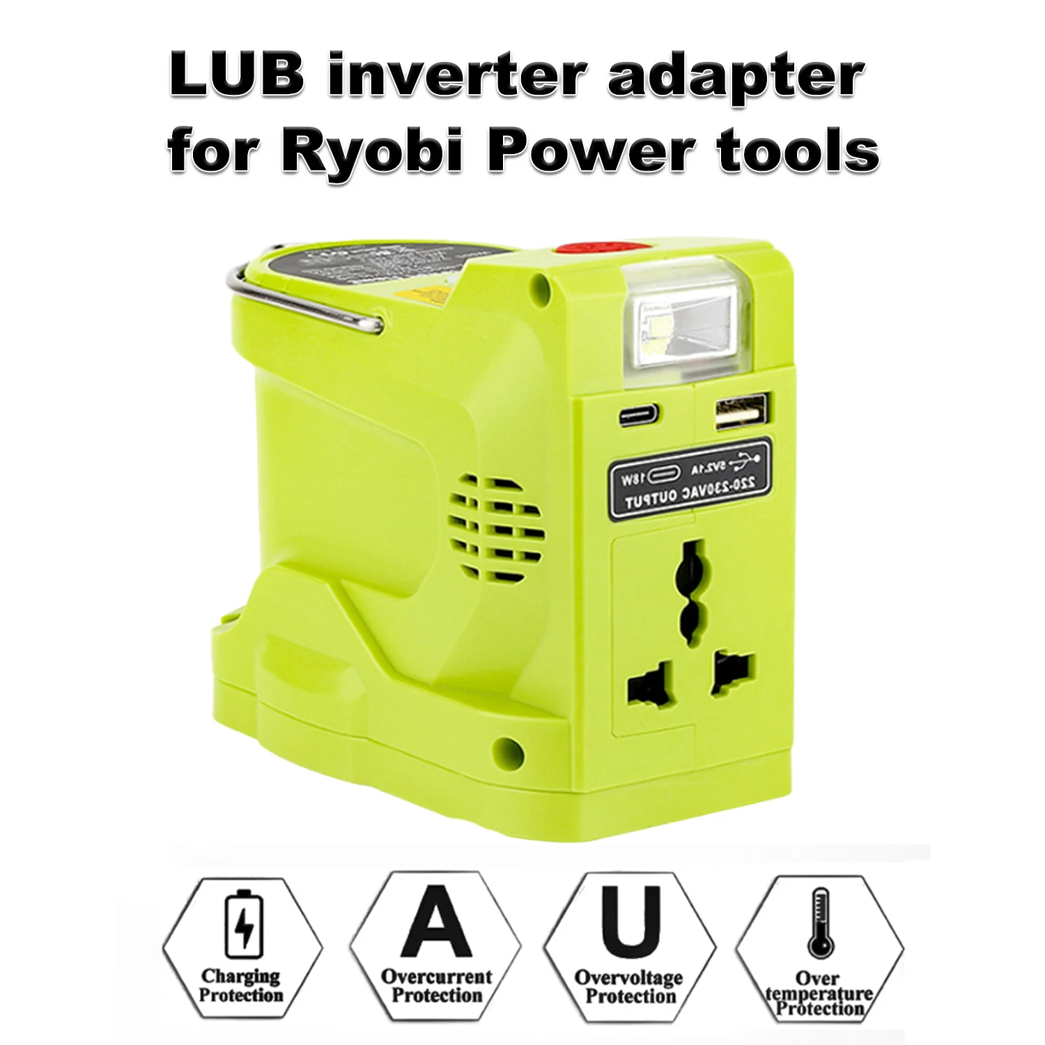 LUB Inverter for Ryobi  USB Ports Ideal for  Emergency Use, Featuring Overcurrent, Overvoltage and Overtemperature Protection