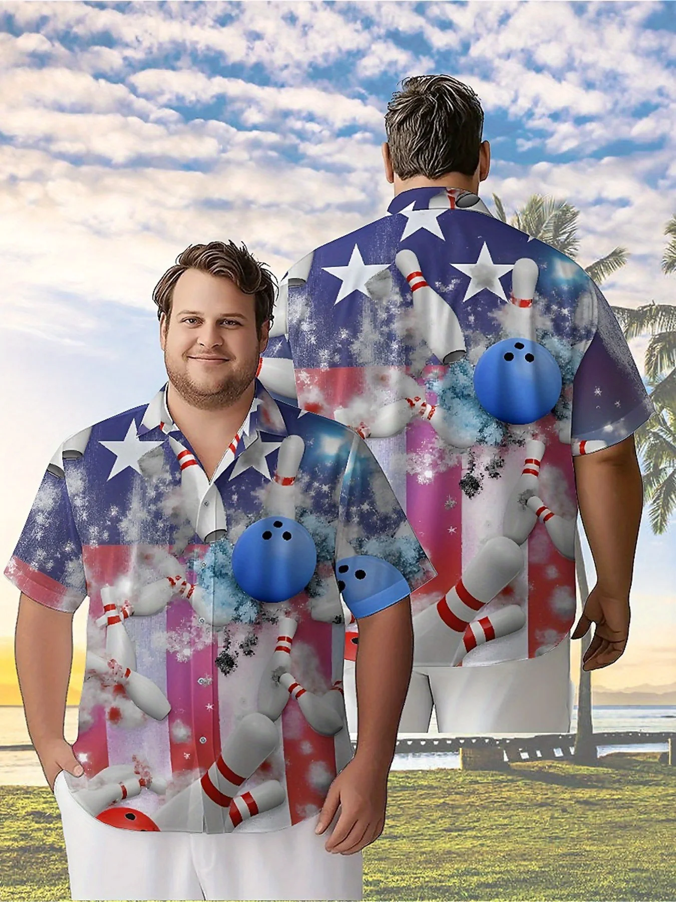 

Men's Plus Size Hawaiian Shirts American Flag Theme Bowling Pattern,New in Summer Fashion Tops,Hip Hop Rock Streetwear