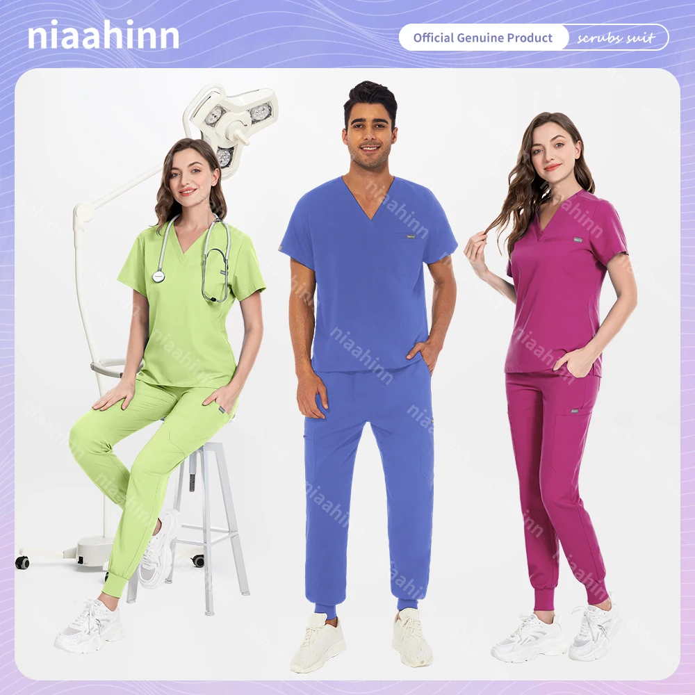 Stretch Scrub Uniform Sets Medical Suit Wholesale Healthcare Nursing Articles Workwear Unisex Dentist Surgical Uniform Women Men