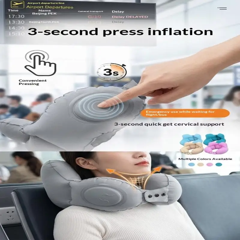 Hot Sale Portable Crown Inflatable U Neck Pillow Anti Tilt Headrest Soft Travel Sleeping Cushion For Driving Business Trip
