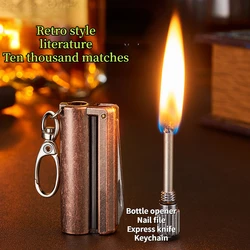 Retro Ten Thousand Matches Portable  Metallic  lighter outdoors camping Igniter Literary keychain Cigarette accessories