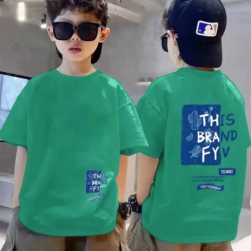 Summer Kids Clothes Streetwear Print Letter T Shirt Short Sleeve Tops Tees Boys  Clothes 100%Cotton  O-Neck T Shirts Children