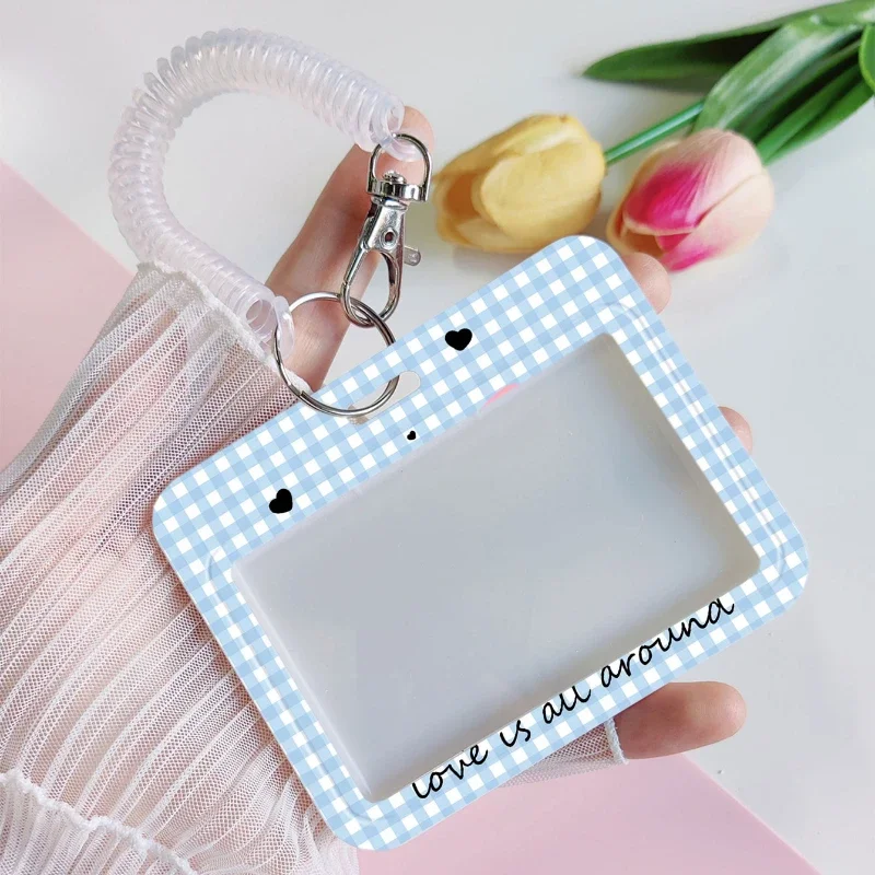 Blue Check Business Card Holder Cute Credit Card Holders Bank ID Holders Badge Child Bus Card Cover Case Student Supplies