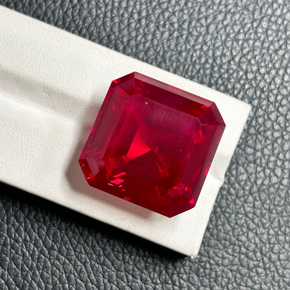 UV Lab Asscher Cut 24x24mm 83 Carat Pigeon Blood Red Ruby Gemstone