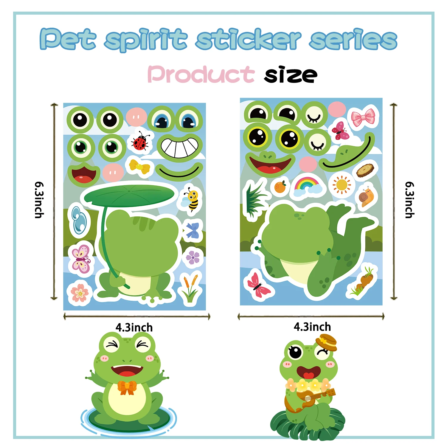 32Sheets Make Frog Face Sticker Sheets DIY Make Your Own Frog Cute Cartoon Puzzle Stickers Kids Children Party Toys Assembled