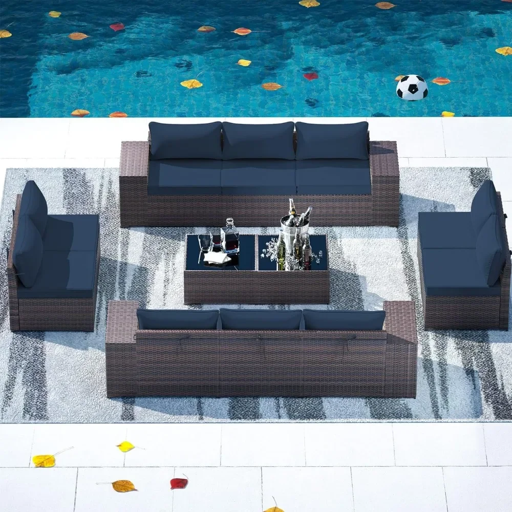 

Outdoor Furniture 12 Pieces Patio Furniture Set Outdoor Sectional Wicker Furniture All-Weather PE Rattan Patio Conversation Sets