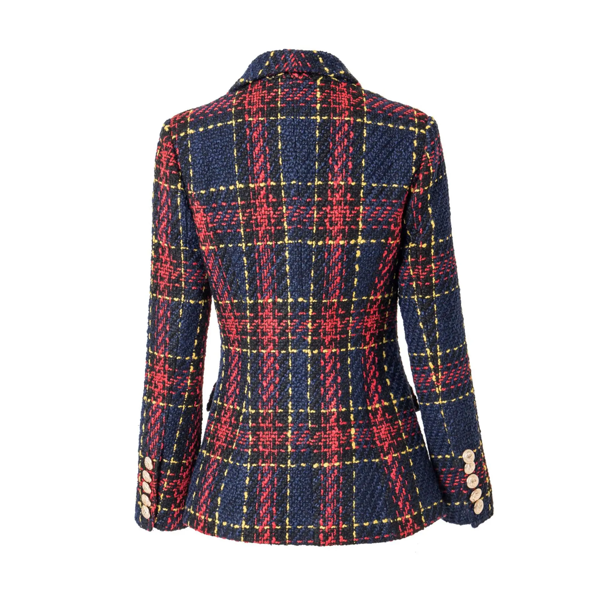 Autumn Winter Super Quality Scotticize Vintage Style Thick Woolen Red Plaid Pattern Slim Fit Women Blazer Outerdoor Jackets