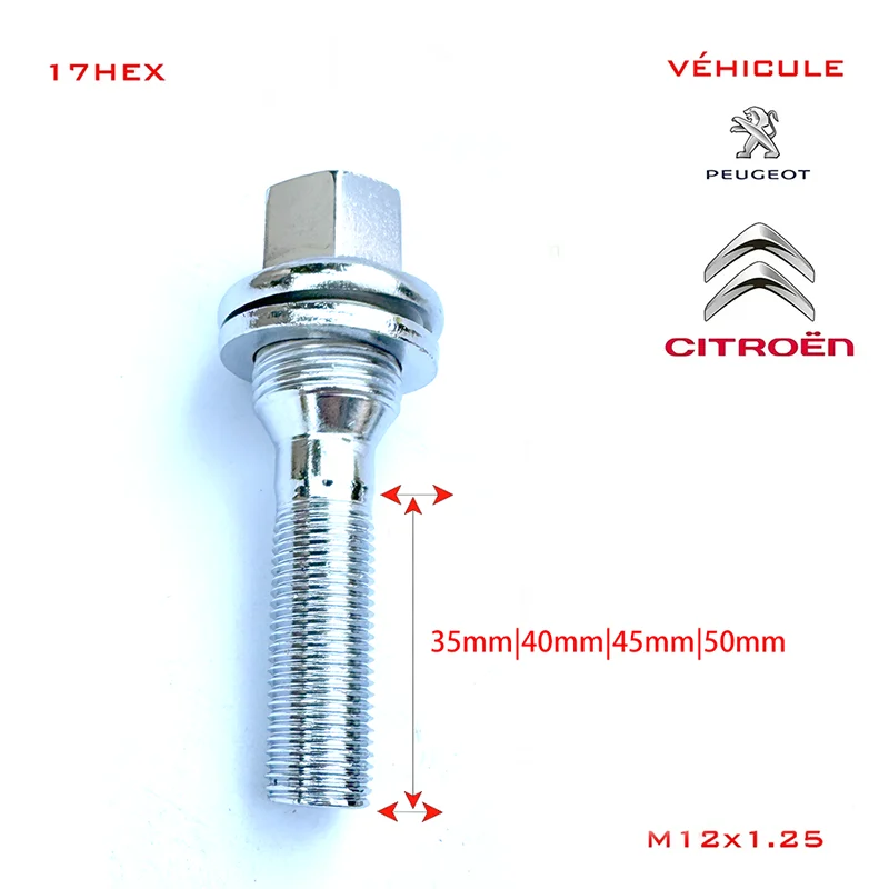 8PCS 12x1.25 35mm|40mm|45mm|50mm Spiral Seat Car wheel spacer adapter wheel bolts For Peugeot Citroen