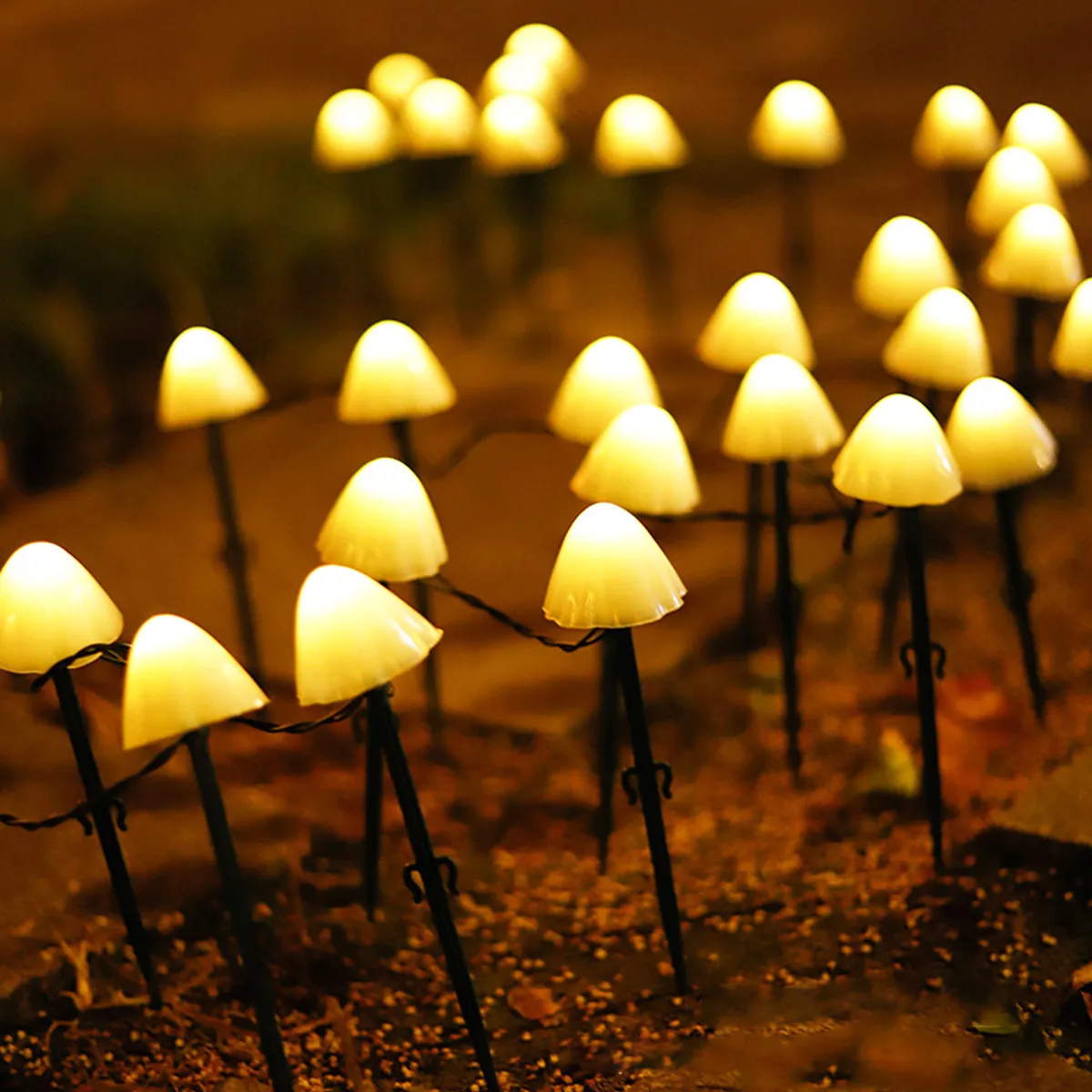 6.5M 30LED Outdoor Solar Garden Lights Warm White Waterproof Cute Mushroom Shaped Pathway Landscape Lights for Yard Patio Party