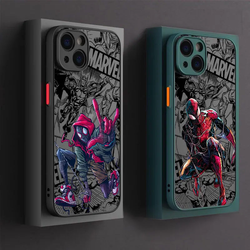 Marvel Siderman Miles Morales Phone Cases For iPhone 14 15 16 Pro Covers For Apple 11 13 Pro Max 12 Mini 7 8 16 Plus Translucent