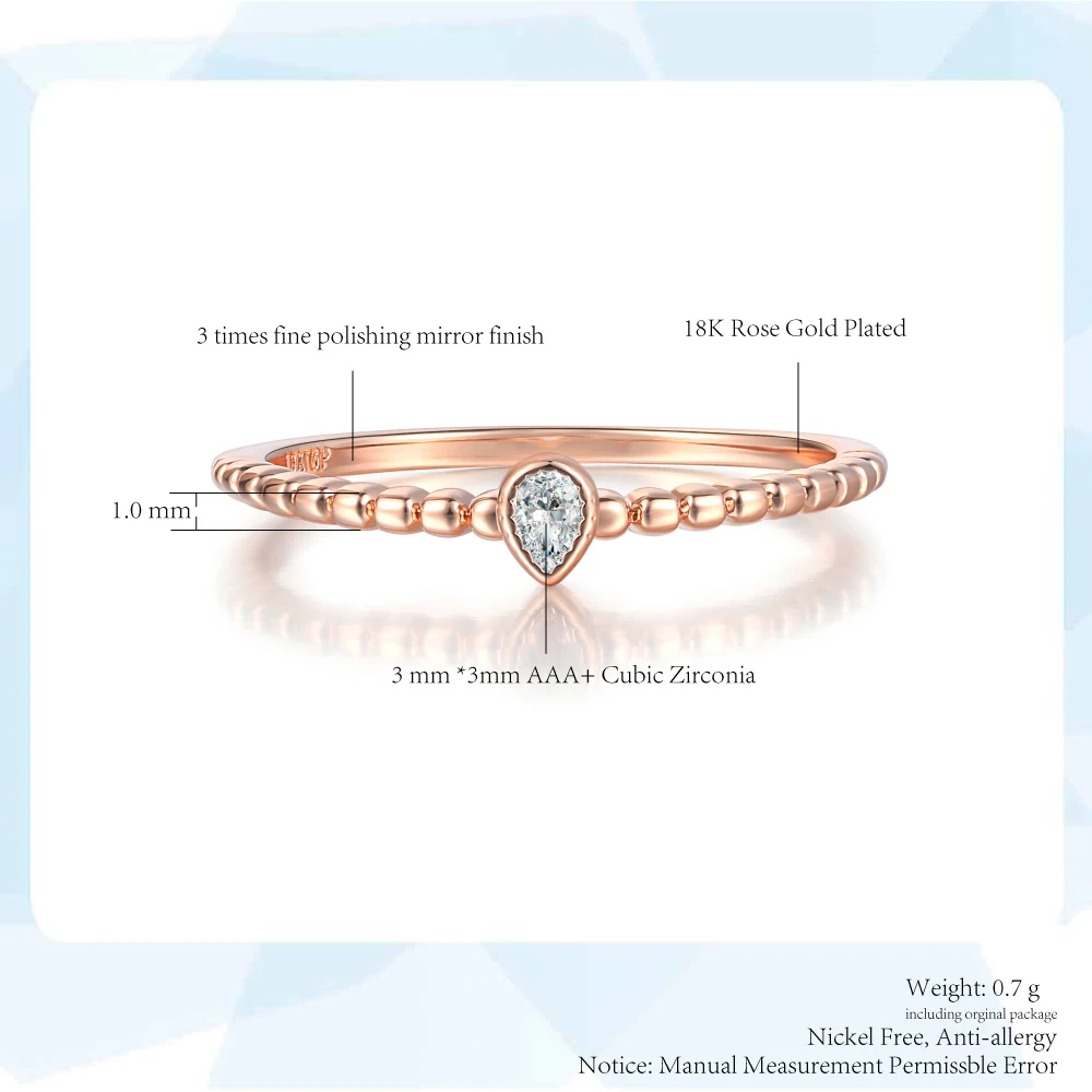 Dainty Ring For Women Simple Thin Crystal CZ Water Drop Rose Gold Color Sliver Color Proposal Gift Fashion Jewelry R421 R423