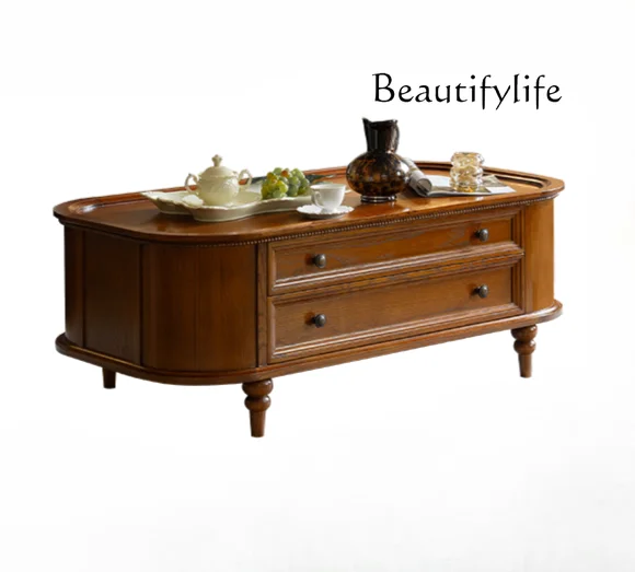 

American Retro Solid Wood Coffee Table TV Cabinet Combination Living Room Simple Drawer Tea Table Storage Furniture