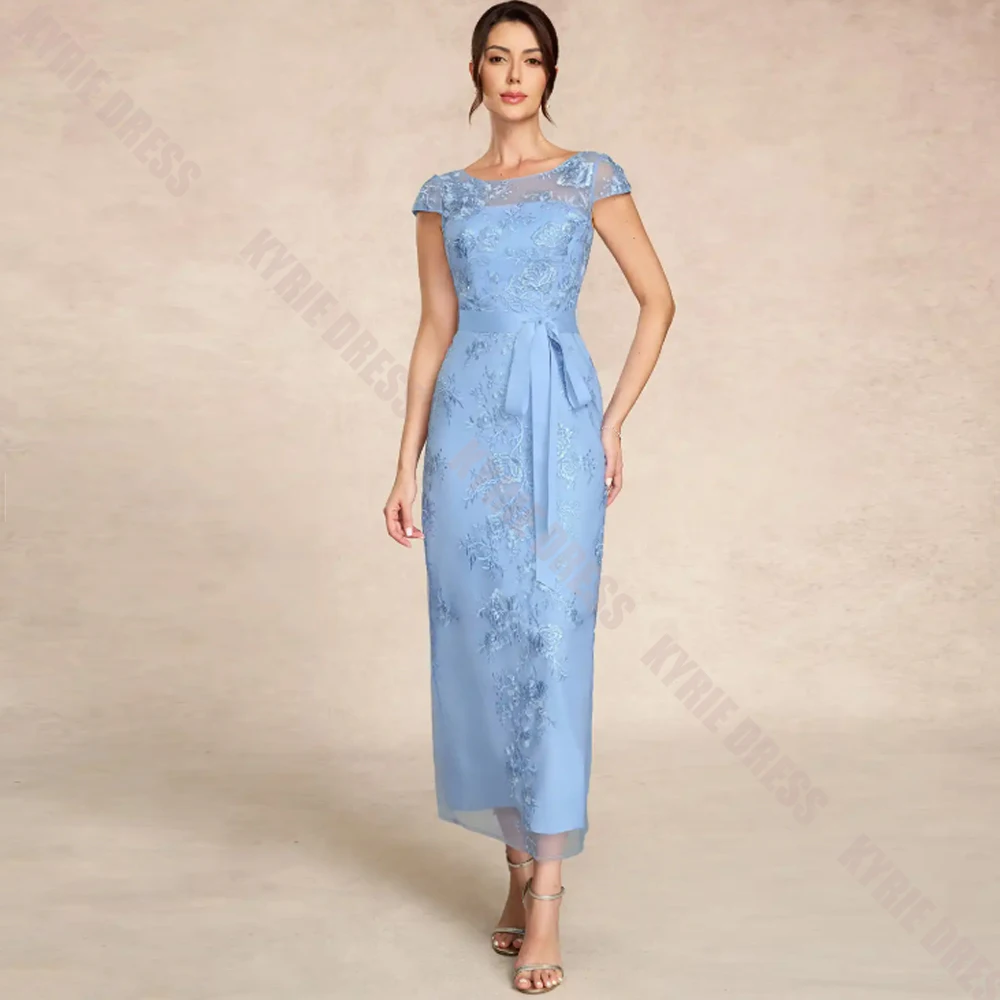 Customized Mother of The Bride Dress Boat Neck Cap Sleeve Embroidery Applique Bow Women Wedding Guest Dresses Party Evening Gown