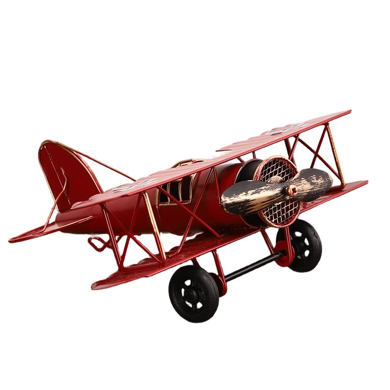 Retro Iron Airplane Figurine Model Wrought Iron Fighter Plane Figurine Aircraft Ornaments Office Desktop Decoration Craft Gift