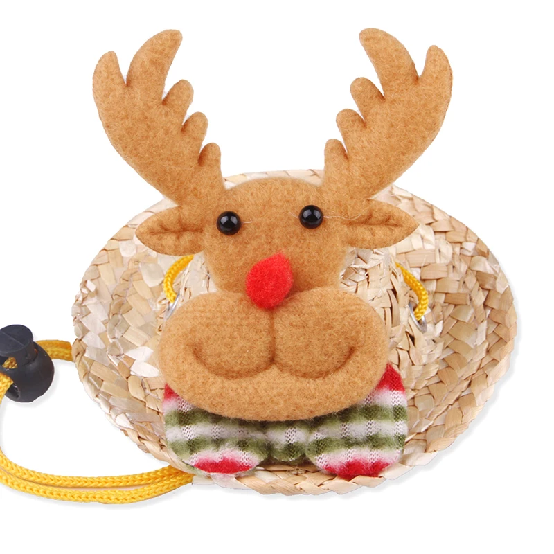 Niedlicher Mini-Weihnachtsstrohhut für kleine Tiere, verstellbar, für Haustiere, Cosplay, Kleidung, Kopfbedeckung, Hamster, Meerschweinchen, Haustierzubehör