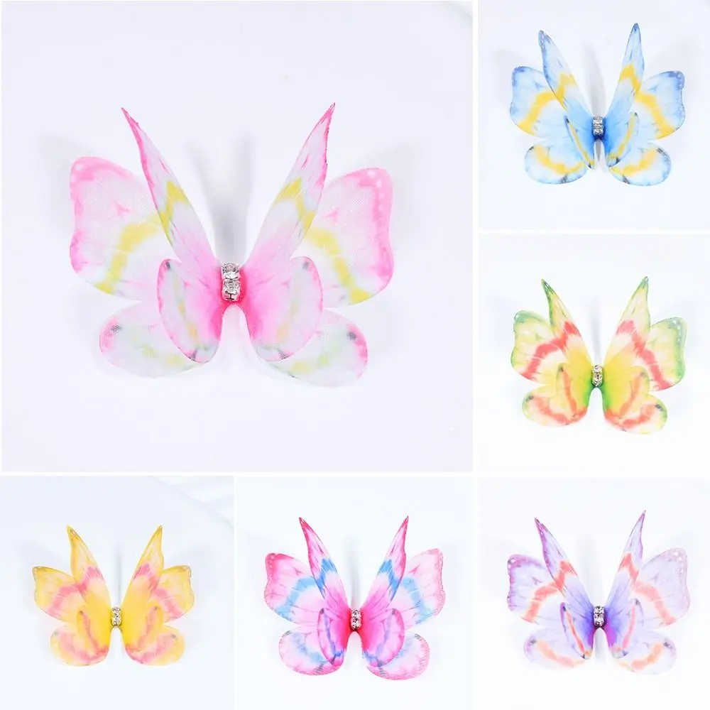 ثلاثية الأبعاد الأورجانزا النسيج فراشة يزين التدرج اللون شفافة الشيفون فراشة المطرزة بقع طبقة مزدوجة