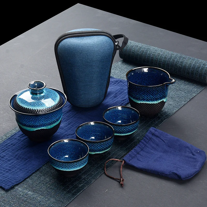 Iron Tire Jianzhan Brushed Tianmu Glaze Tea Set Company Opening Gift Jumping Knife Small Tasting Cup