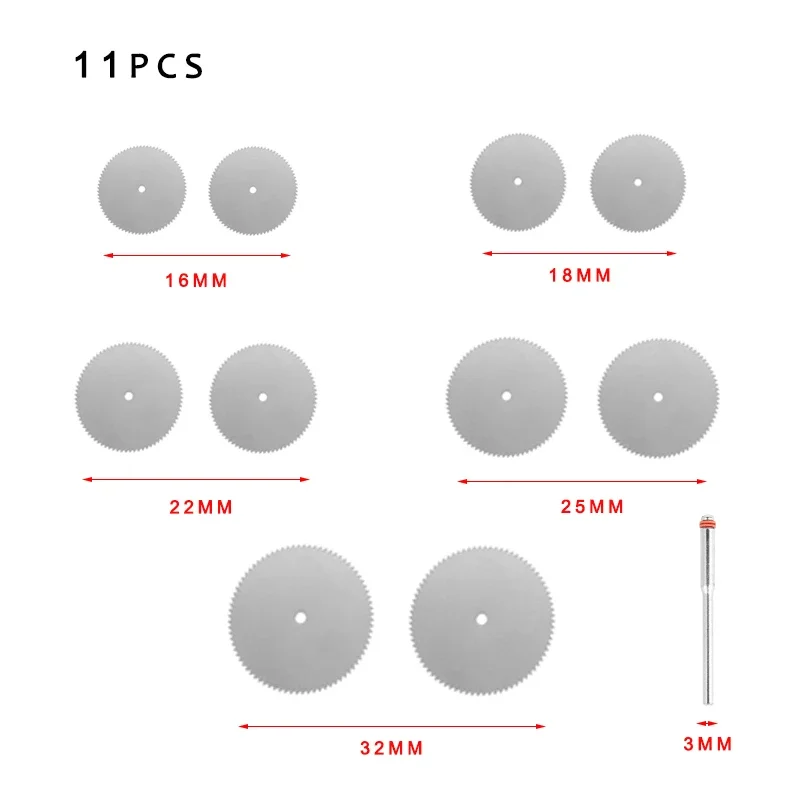 Disco de hoja de sierra Circular para madera, juego de cuchillas de corte rotativo Dremel, cortador de Metal, herramienta eléctrica de corte de madera, 16mm ~ 31mm, 11 piezas