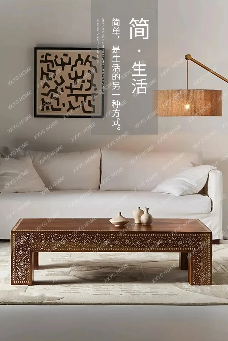

artificial hand-painted coffee table light luxury neoclassical solid wood quality hand-painted square