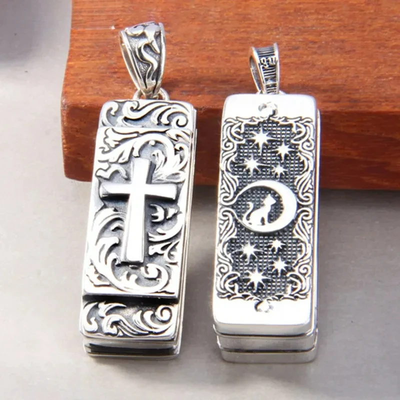 

NEW S925 Sterling Silver Retro Playable Horus Eye Cross Mechanical Clock Cat Harmonica Pendant Gift for Men and Women