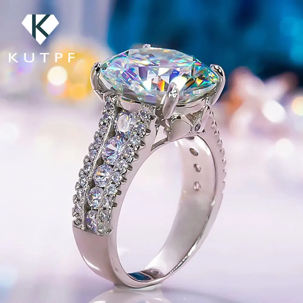 

Luxury 10Carat Large Moissanite Diamond Ring 925 Silver Plated 18K Gold Eternity Engagement Ring for Women Wedding Bridal Band