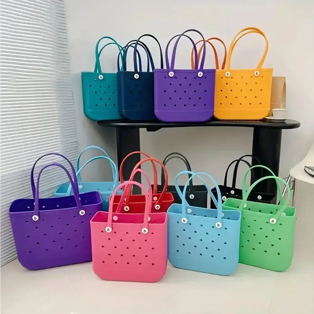 

Large Boggs Beach Bag Summer EVA Shopping Basket Women Picnic Tote Bag Holes Waterproof Handbag Swimming Shoulder Bag