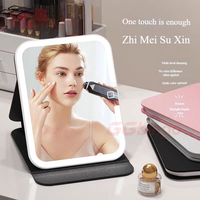 LED Dimmable Makeup Mirror 3 Colors Light Modes Adjust Brightness USB Charing Fold Mirror Tabletop Vanity Mirror for Travel Home