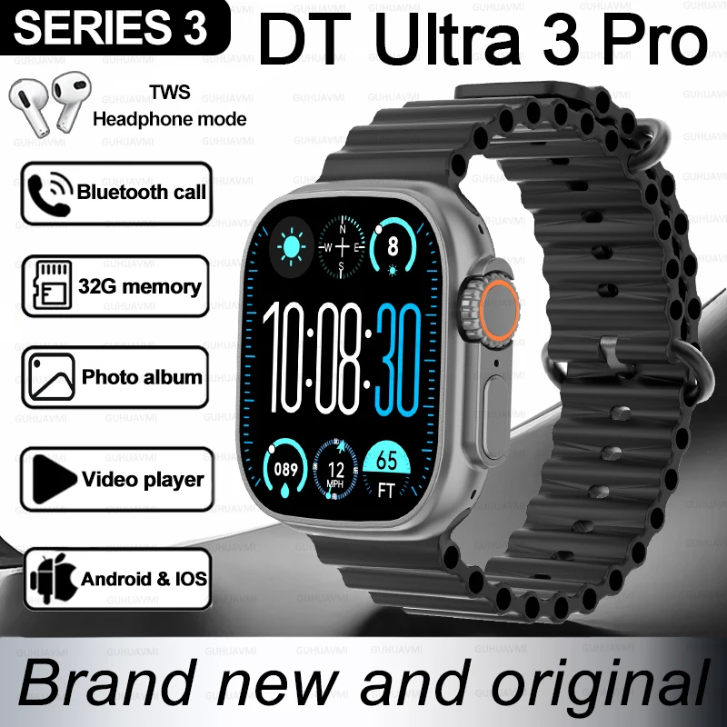 2025New DT Ultra 3 Pro Google mapa NFC SmartWatch 32G memoria música vídeo NFC Bluetooth llamada impermeable SmartWatch para Android iOS