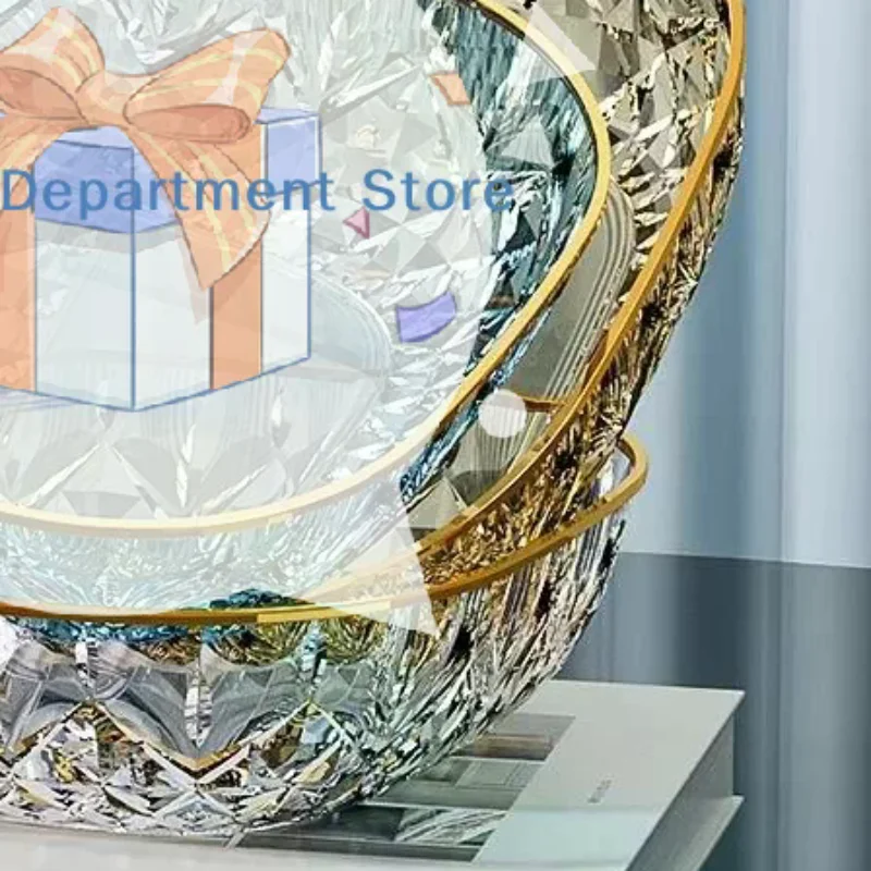 Crystal Fruit Bowl Shatter Resistant Gold Rim Diamond Cut Texture Large Capacity for Family Fruit Snack Storage Serving