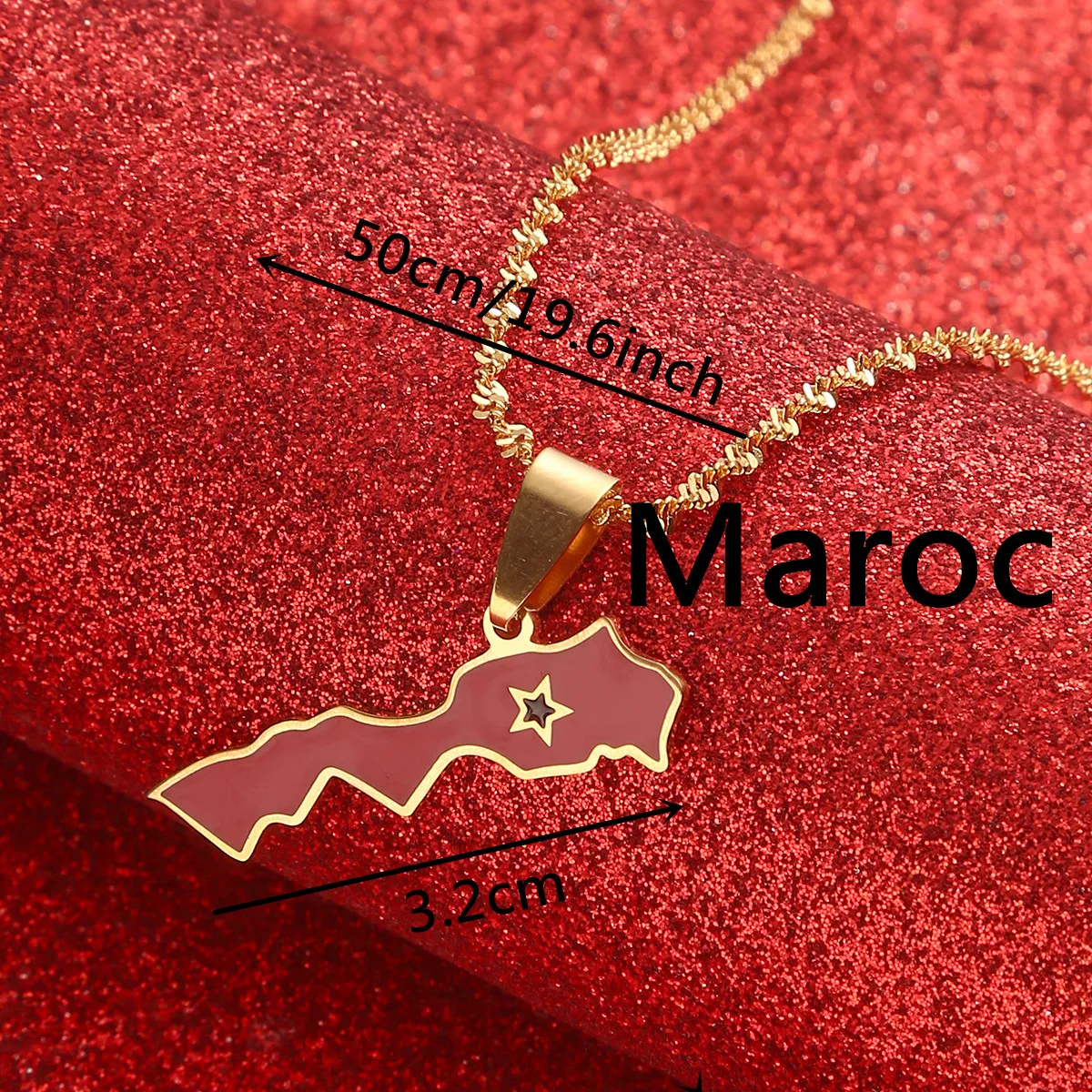 Maroc Map Flag Pendant Necklace Moroccan Gold Color Jewelry