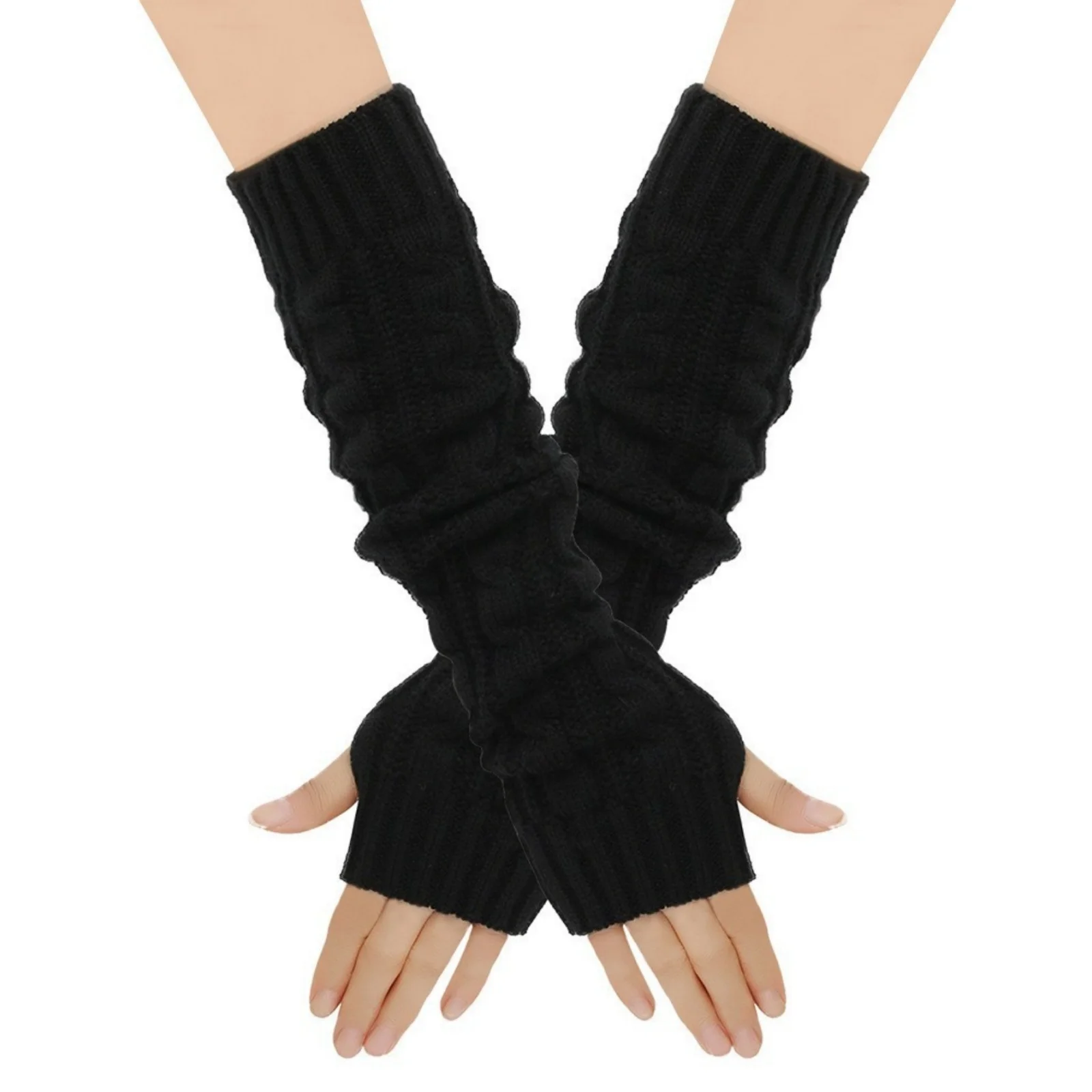 2PCS Women's Knitted Arm Warmers Gloves: Cable - Knit Design, Fingerless, Warm & Stylish For Autumn, Winter, Daily Wear, Office