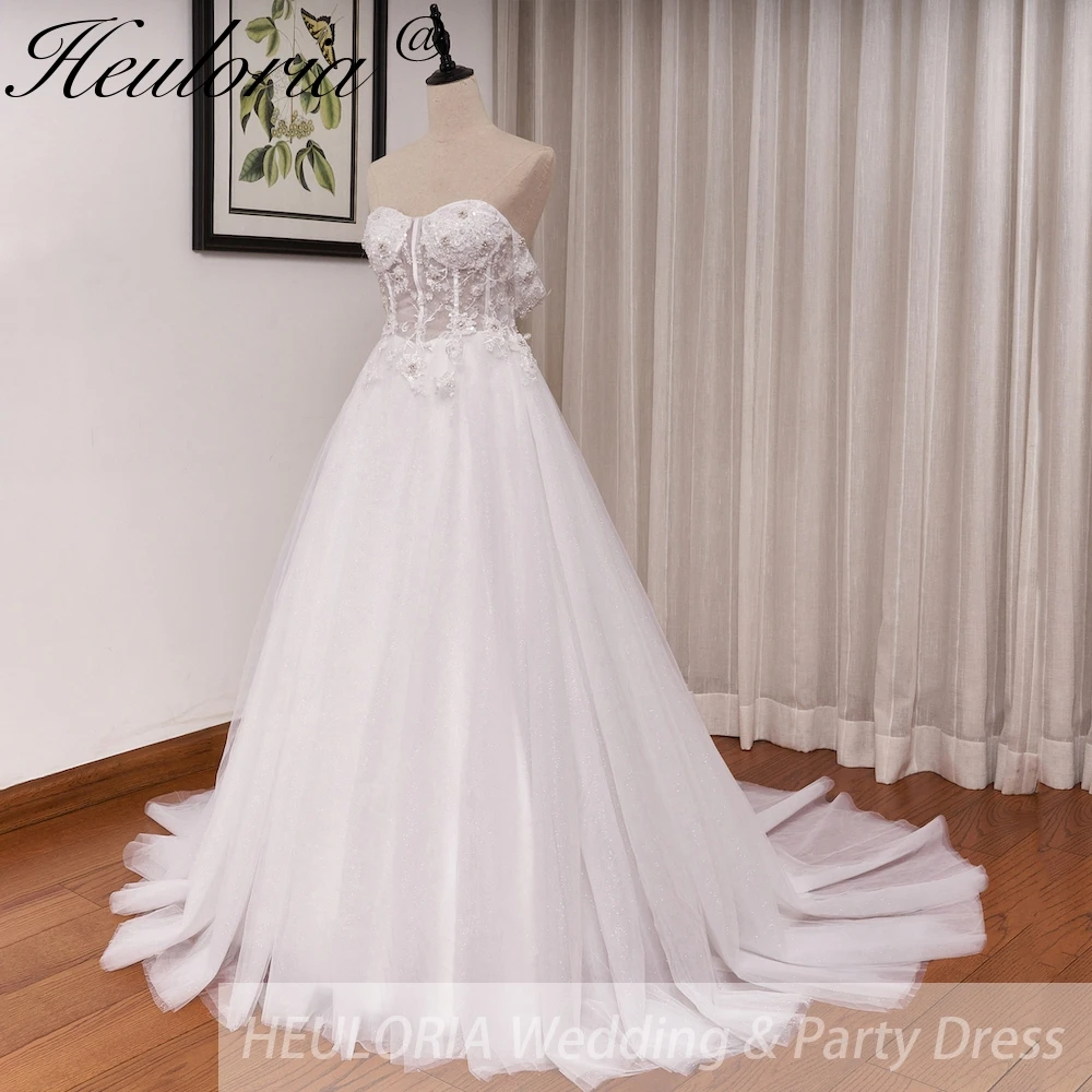 HEULORIA elegant A line wedding dress off shoulder lace beading bride dress with long train bridal gown Robe De Mariee