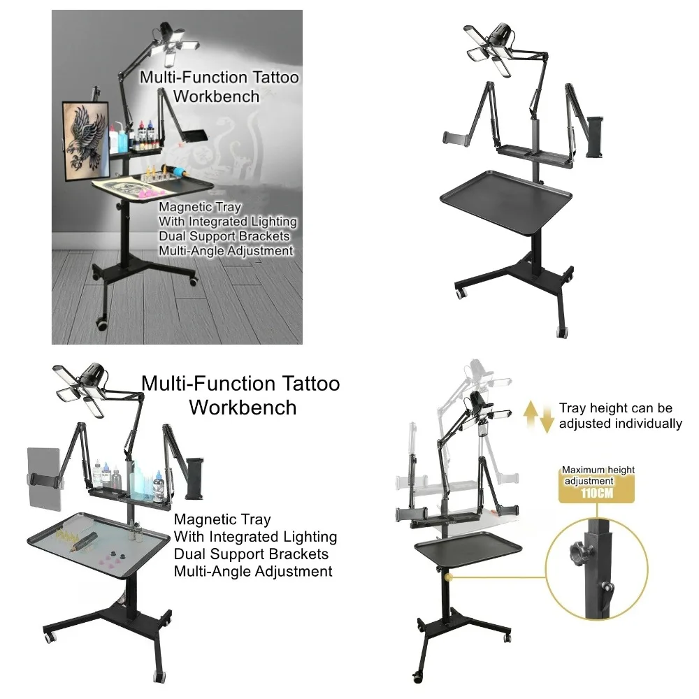 Folding Multifunctional Tattoo Workbench with Four-Leaf High-Brightness Light and Mobile Color Bracket