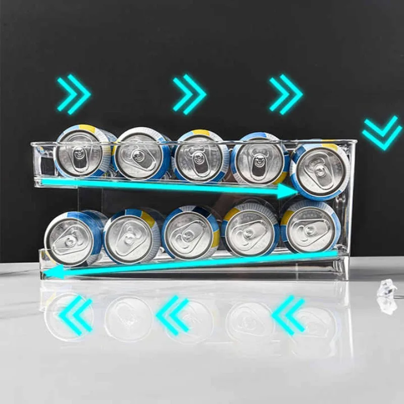 Refrigerator Can Drink Holder Rolling Can Dispenser Pop Soda Beer Storage Bins Stackable 2Tier Beverage Can Organizer for Fridge