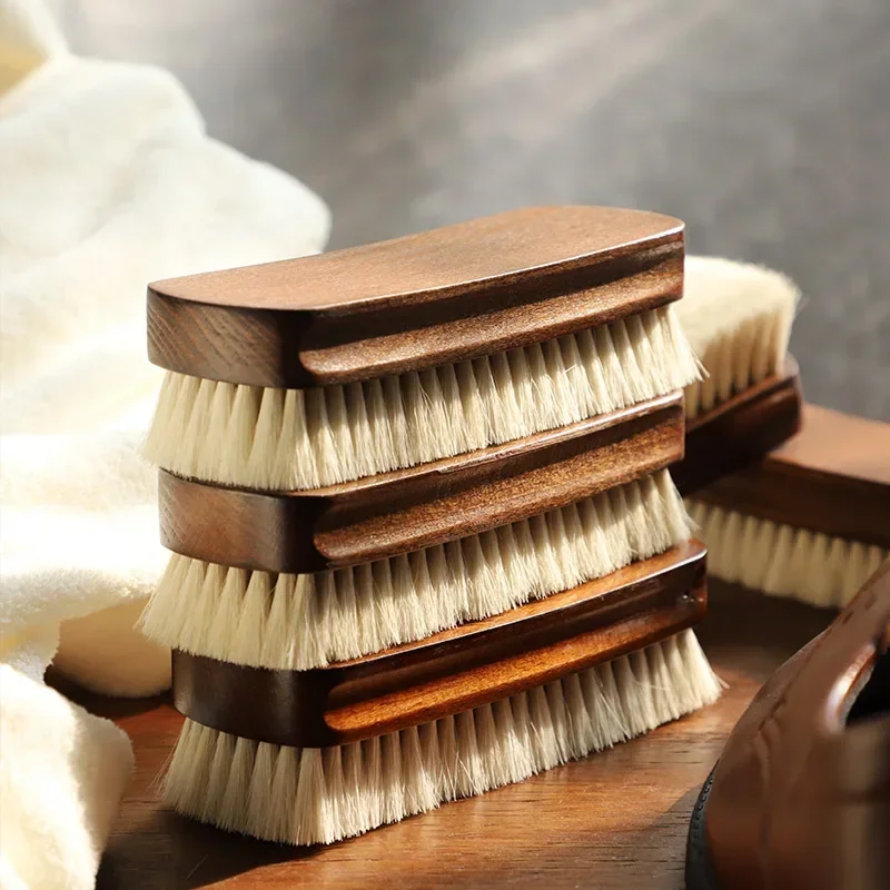 Wooden Handle Shoe Brush Leather Care Cleaning Tools Multifunctional Polisher for Boots Bags Cleaning Super Soft Wool Shoe Brush