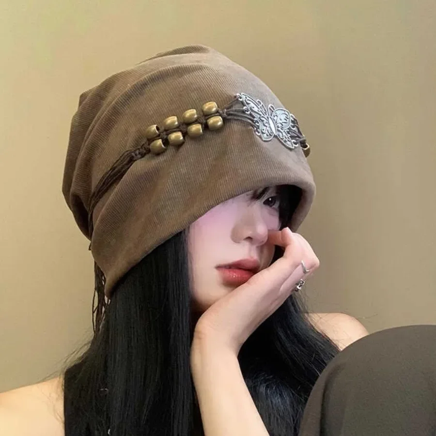 American Style Autumn Winter Women's Hat Small Face Effect Cold Hat Vintage Butterfly Bulk Hat Versatile Head Cover Hat