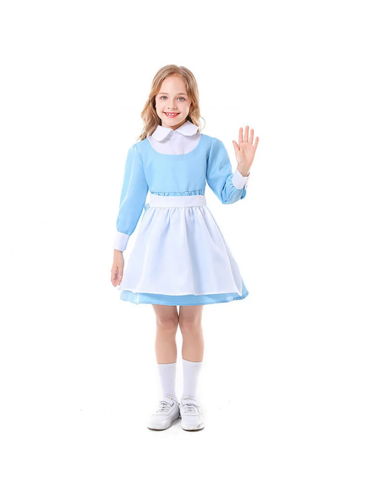 

Long Sleeve Nurse Uniform Dress Halloween Children's Day Role Play Blue White Skirt Stage Cosplay Performance Women's Dress