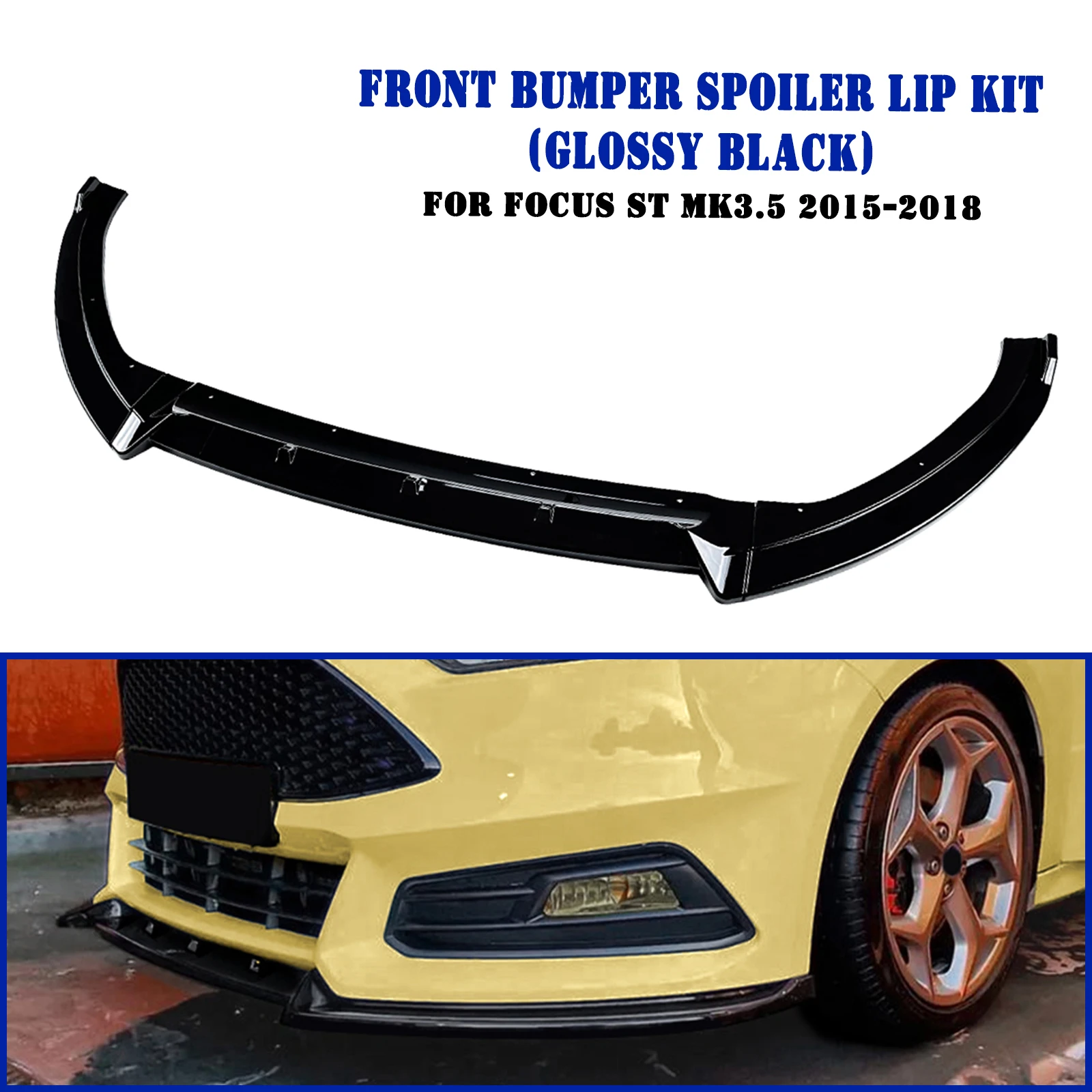 For Ford Focus ST MK3.5 2015-2018 Front Bumper Spoiler Lip Carbon Fiber Look/Gloss Black Lower Splitter Body Protector Blade Kit