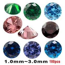 100pcs Size 1.0mm~3.0mm 5A Round Cut Cubic Zirconia Stone Loose Zircon Sea Blue Green Coffee Rhodolite Tanzanite Color CZ