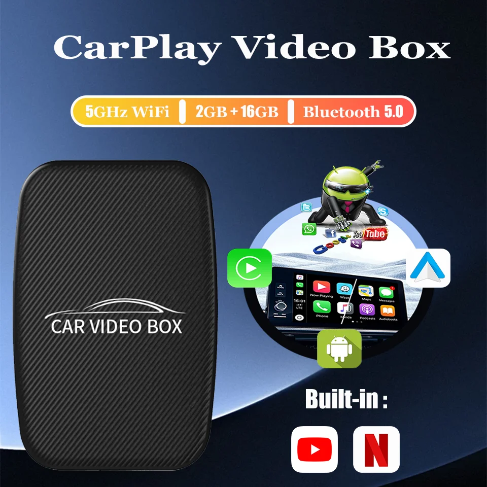 New CarPlay ai box Android 12.0 Wireless Apple CarPlay & Wireless Android Auto 3IN1 Smart TV Adapter built-in Youtube Netflix