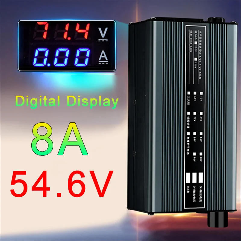 8A 48V 58.4V 72V 60V 67.2V 84V 87.6V Li-ion Lifepo4 Lithium Battery Charger Current Adjust Fast Charge 16S 20S 24S